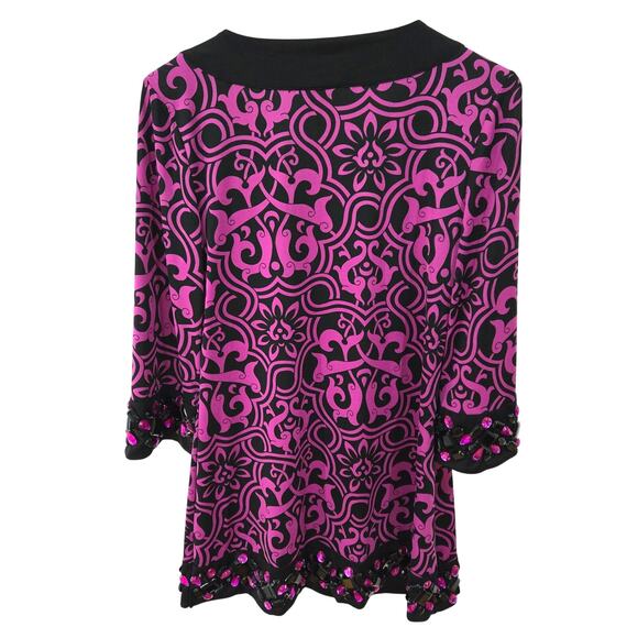 Inc International Concepts Sz Med Black & Pink Rhinestone Tunic Top - Picture 4 of 8